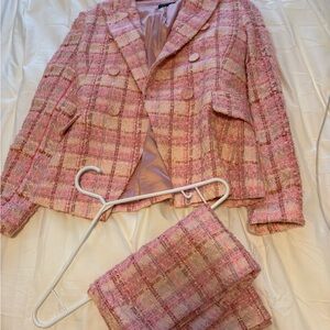Bardot Pink Plaid Blazer & Skirt